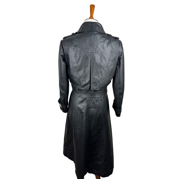 Vintage 80s Matrix Vampire Goth Long Leather Trench Coat Belted Black Korea - Picture 2 of 16
